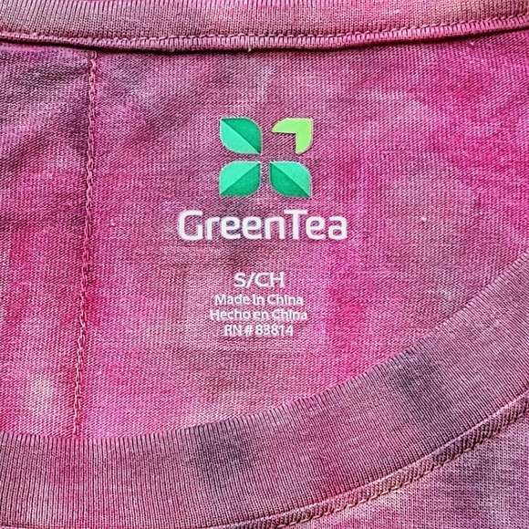 GREEN TEA ♡ NWT Gorgeous Pink Cuffed Short Sleeve Rounded Hem Tie Dye Tunic S - Picture 15 of 15